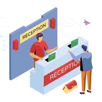 A isometric design illustration of reception desk vector