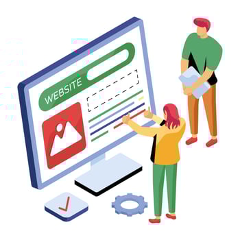 isometric design of online content writing vector