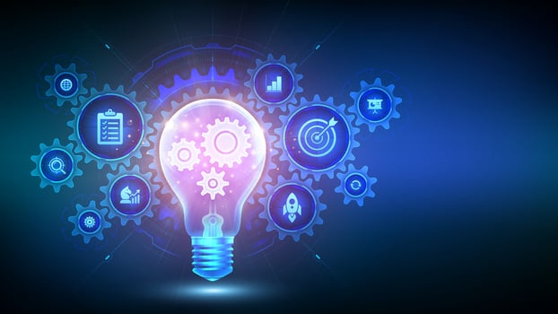 Light bulb with gears and technology icons vector