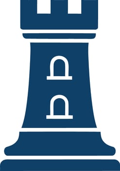 Stylized dark blue chess rook icon with white details vector