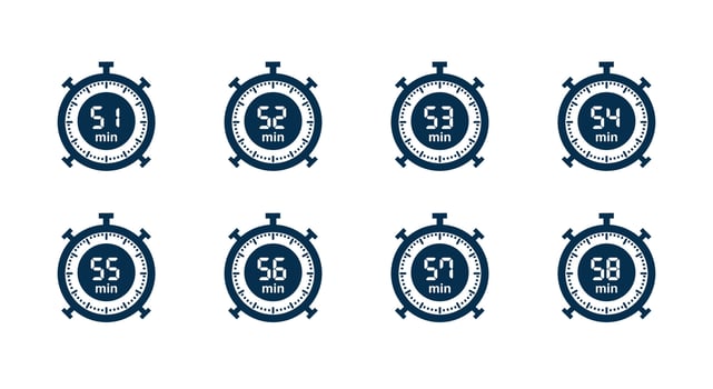 Clock timer minutes 51, 52, 53, 54, 55, 56, 57,58 icon set design template vector