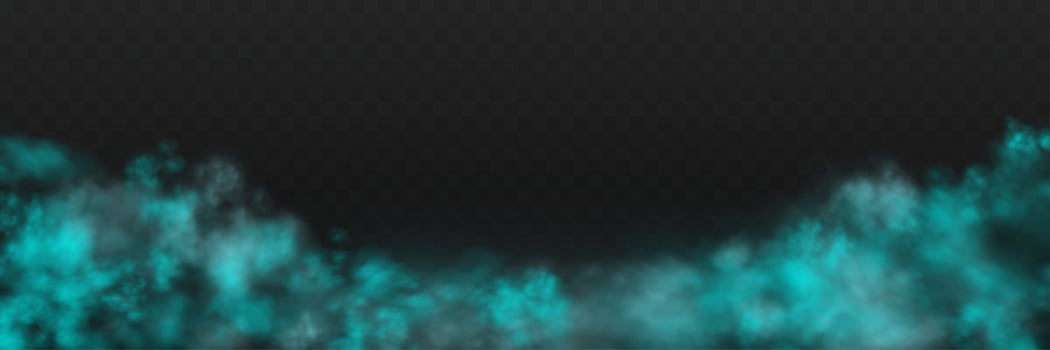 Realistic teal smoke or haze frame, overlay effect on a dark background. Green fume, magic fog, vapor. Abstract illustration vector