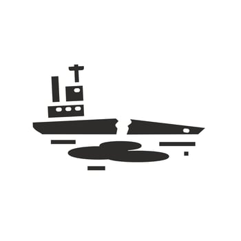 tanker crash icon, oil products spill, ecological water pollution, flat symbol on white background illustration vector