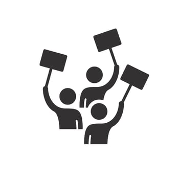 social action icon, collective protest, people holding protest posters, demonstration concept, flat symbol on white background illustration vector