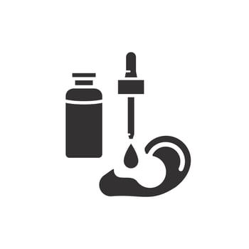 treatment otitis icon, medical ear drops, flat symbol on white background illustration vector