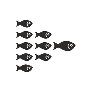 underwater world icon, flock of fish, flat symbol on white background illustration vector