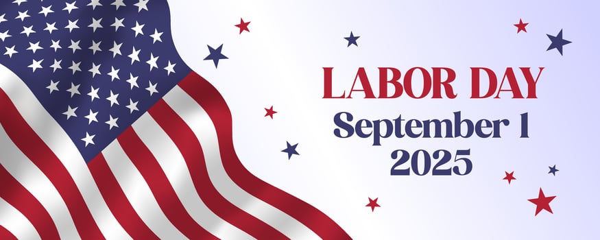 Labor Day 2025 September 1 USA banner. American Labor Day celebration poster. Text, the United States national flag and stars. illustration web background. vector