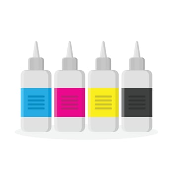 Four bottles of ink and ink cartridges on a white background vector