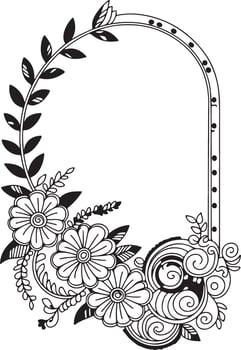 Black and white abstract floral frame background design with decorative flowers and leaves vector