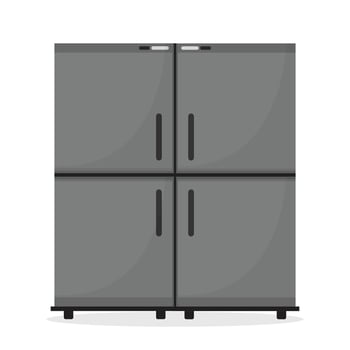 A gray refrigerator with four doors on a white background vector