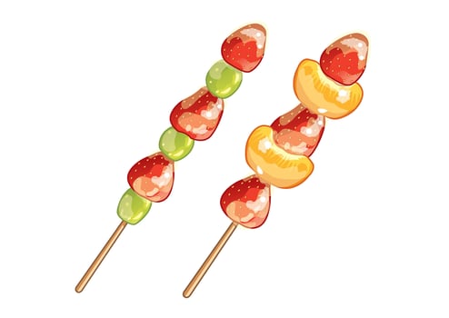 Fruit skewers with strawberries and oranges vector