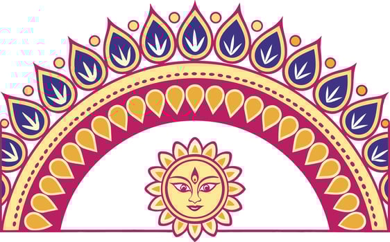 Ornate sun face with floral border decorative vector