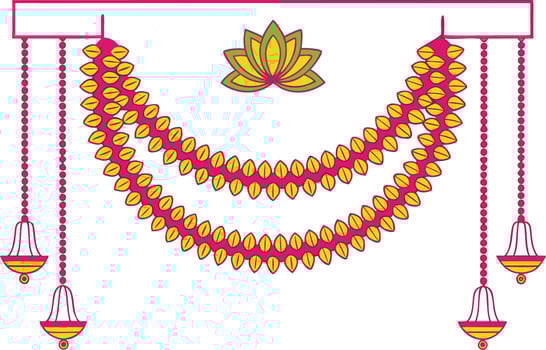 Pink yellow floral garlands hanging decoration vector
