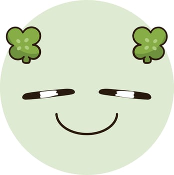 a green face with two clover leaves on it vector