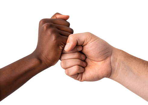 Diverse hands bumping fists, symbolizing unity, teamwork, and agreement in a modern setting png