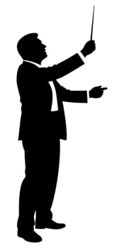 Conductor SilhoElegant silhouette of a conductor leading an orchestra. Perfect for music related designs, concert posters, or artistic projects.uette vector