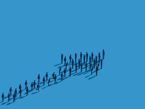 group of people stands in a developmental spiral vector