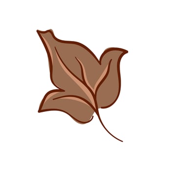 Brown autumn leaf illustration of cotton isolated on white background in flat style. Simple seasonal fall foliage graphic element for nature and decoration design. vector
