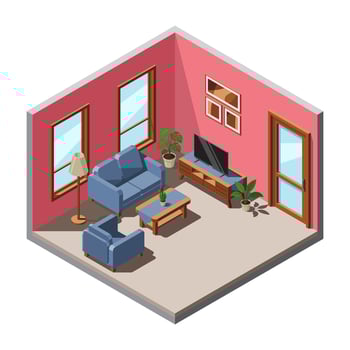 Cozy isometric living room design vector