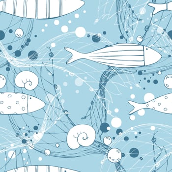 Stylized fish pattern on blue background vector