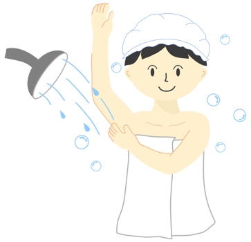 A woman is taking a shower in the bathroom png