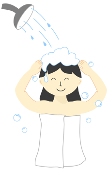 A woman is washing her hair in the bathroom png