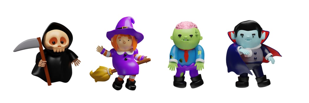 colorful Halloween character toys vector