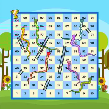 colorful snakes and ladders game board for kids vector