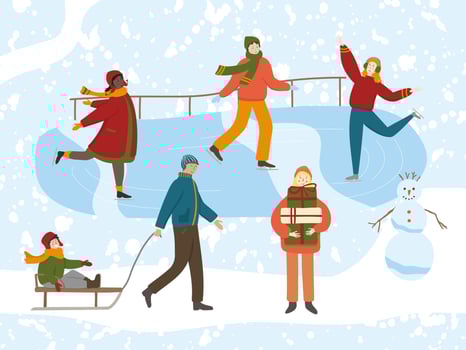People enjoying winter activities on ice vector