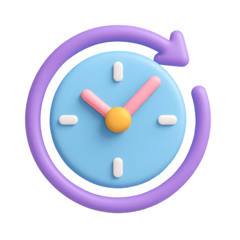 3D icon of clock with circular arrow symbol isolated on transparent background png