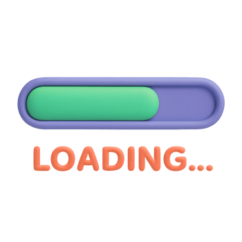 3D loading progress bar icon with green indicator and loading text in orange letters isolated on transparent background png