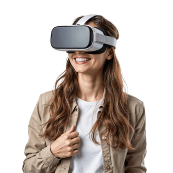 Woman wearing virtual reality headset png