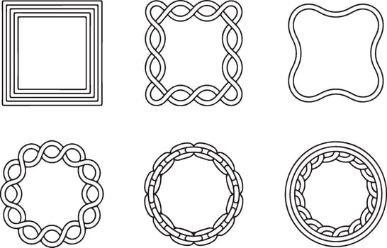 Collection of six ornate decorative frames isolated on white background vector