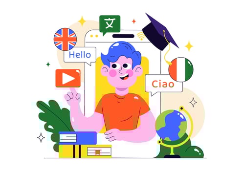 Illustration of language learning with technology vector