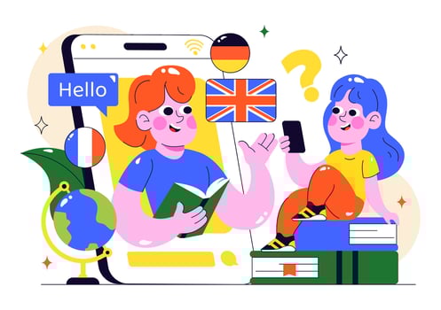 Children learning languages with technology vector
