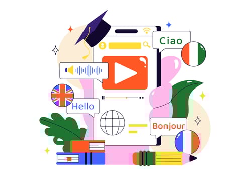 Flat Cartoon Background of Online Learning Programs for Foreign Languages Illustration vector