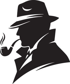 Silhouette of a detective with hat and pipe isolated on white background, a classic mystery figure vector