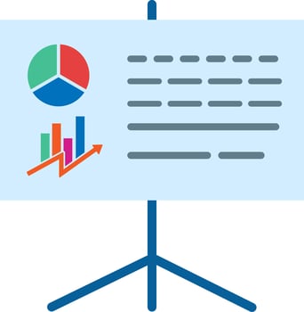 a presentation board with a pie chart and bar graph vector