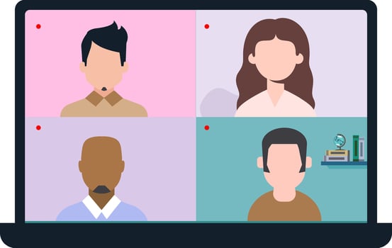 a laptop with four people on it vector