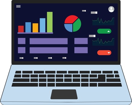 a laptop with a graph chart on the screen vector