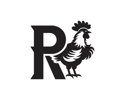 Bold Black Letter R Integrated with a Stylized Rooster Silhouette Logo alphabet initial vector