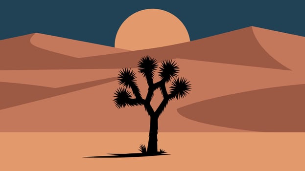 Desert Landscape with Joshua Tree and Setting Sun in Art illustration vector