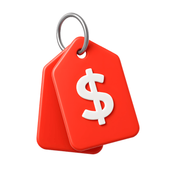 3D price tag icon, red sale labels with white dollar symbol, isolated on transparent background png