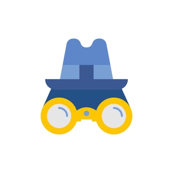 Espionage icon featuring binoculars in hat and glasses for covert operations design element, spythemed projects, security software, and detective logos. vector