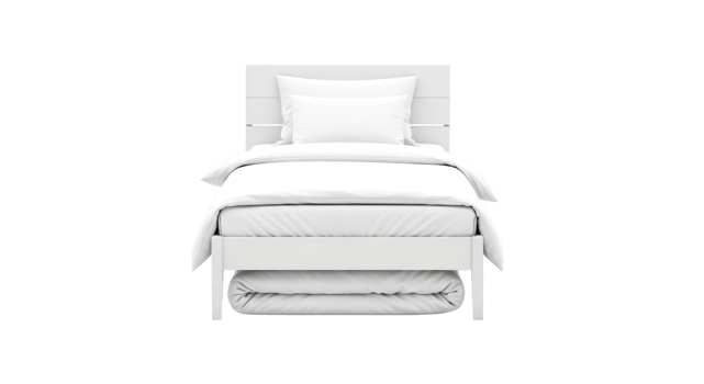 white single bed with mattress bedding and extra duvet neatly tucked underneath png