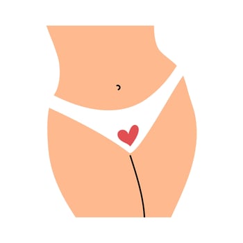 Menstruation period concept, gynecology and women health. Hand drawn female in pants decorated with a heart vector