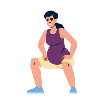 Pregnant woman doing squats, active and healthy pregnancy lifestyle vector