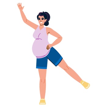 Pregnant woman exercising and maintaining healthy lifestyle during pregnancy vector