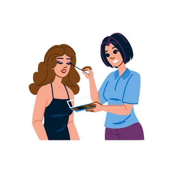 Makeup artist applying eyeshadow to model in beauty salon vector