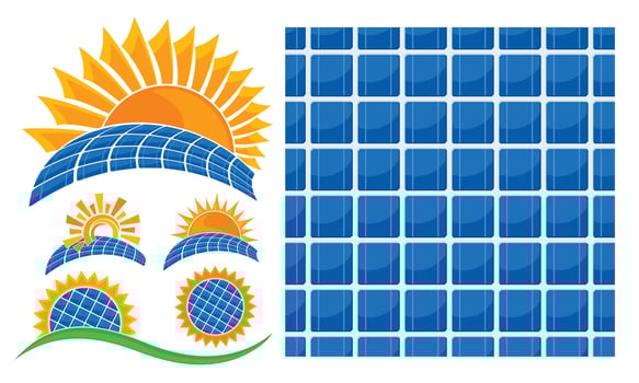 Logos and seamless background with solar energy. vector